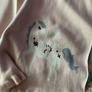 Unicorn Knit Pink Baby Blanket with Ruffle